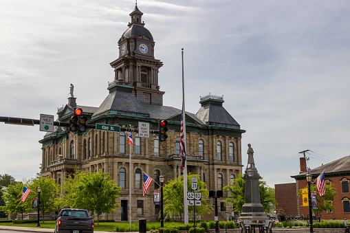 Holmes County Courthouse and downtown Millersburg street view
