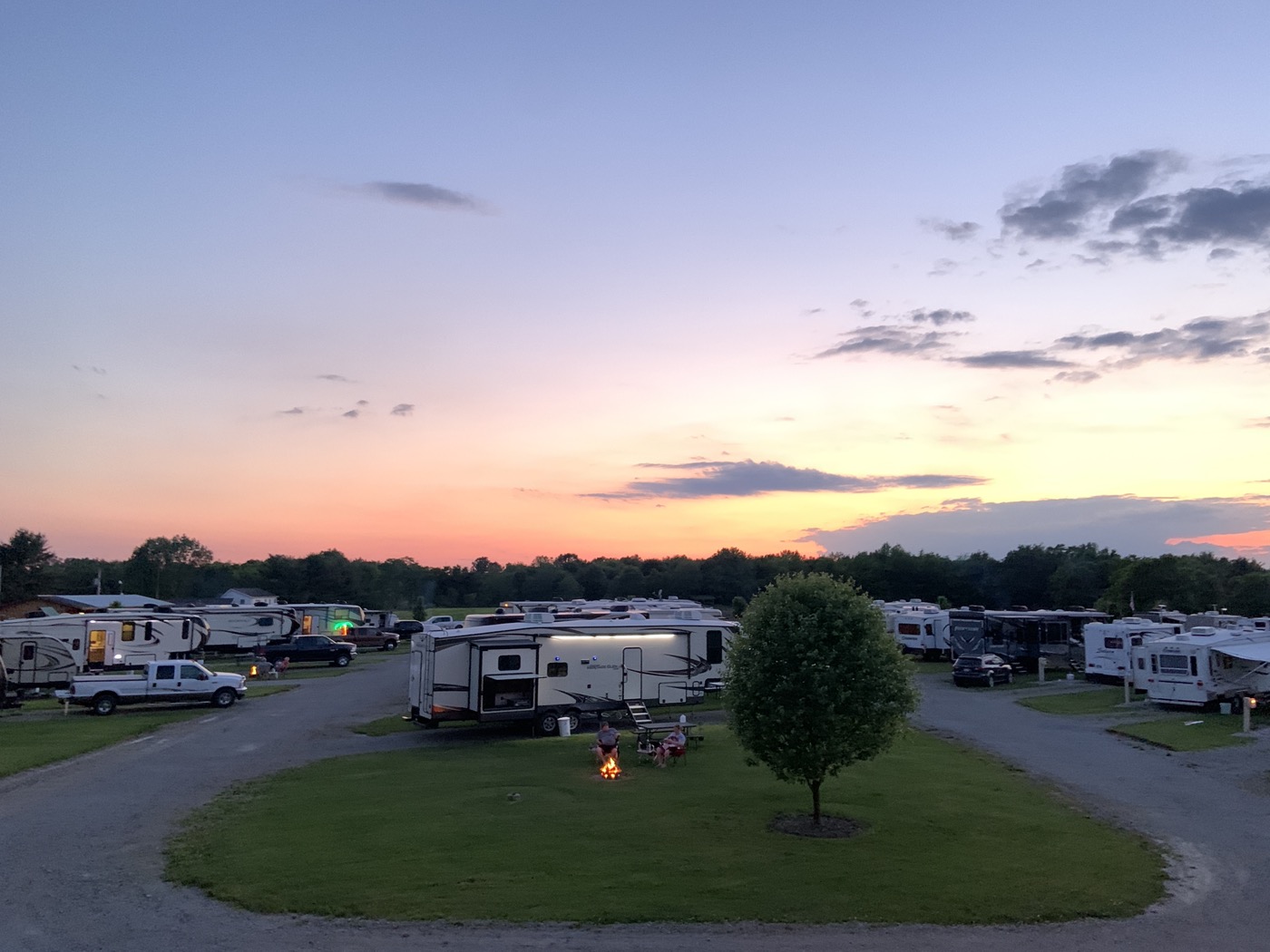 Golden hour over the main campground at Timbercrest